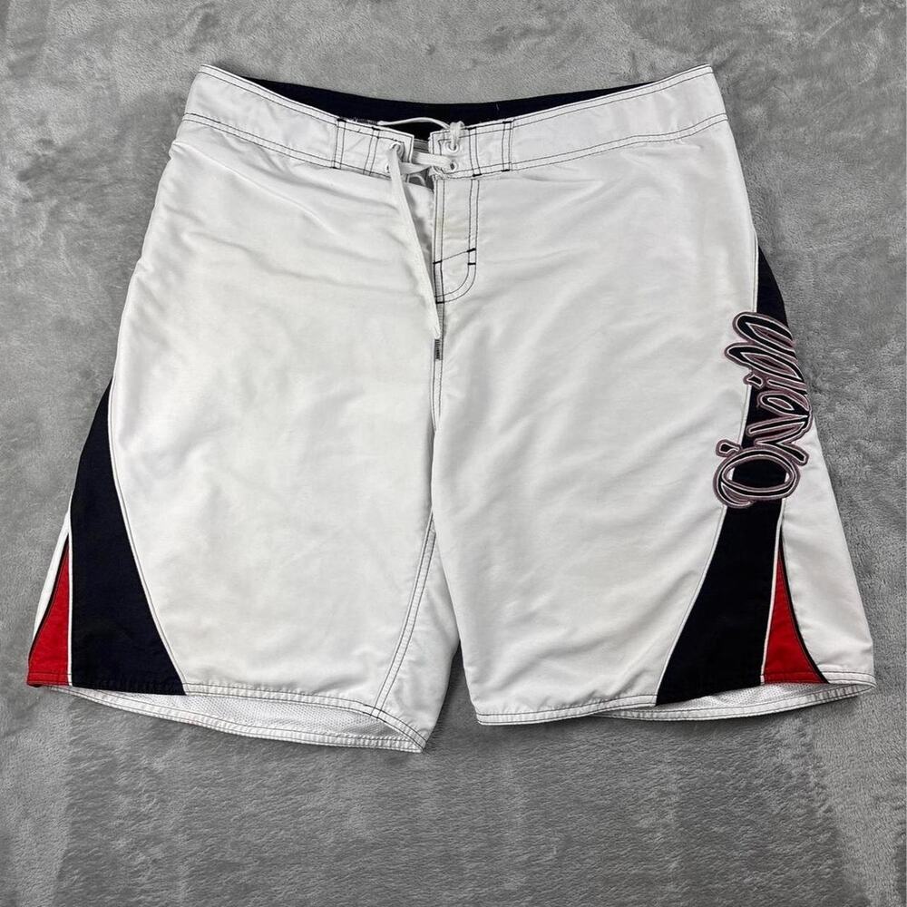 Vintage Y2K O’Neill Board Shorts Mens 36 White Black Red Surf Swim Trunks